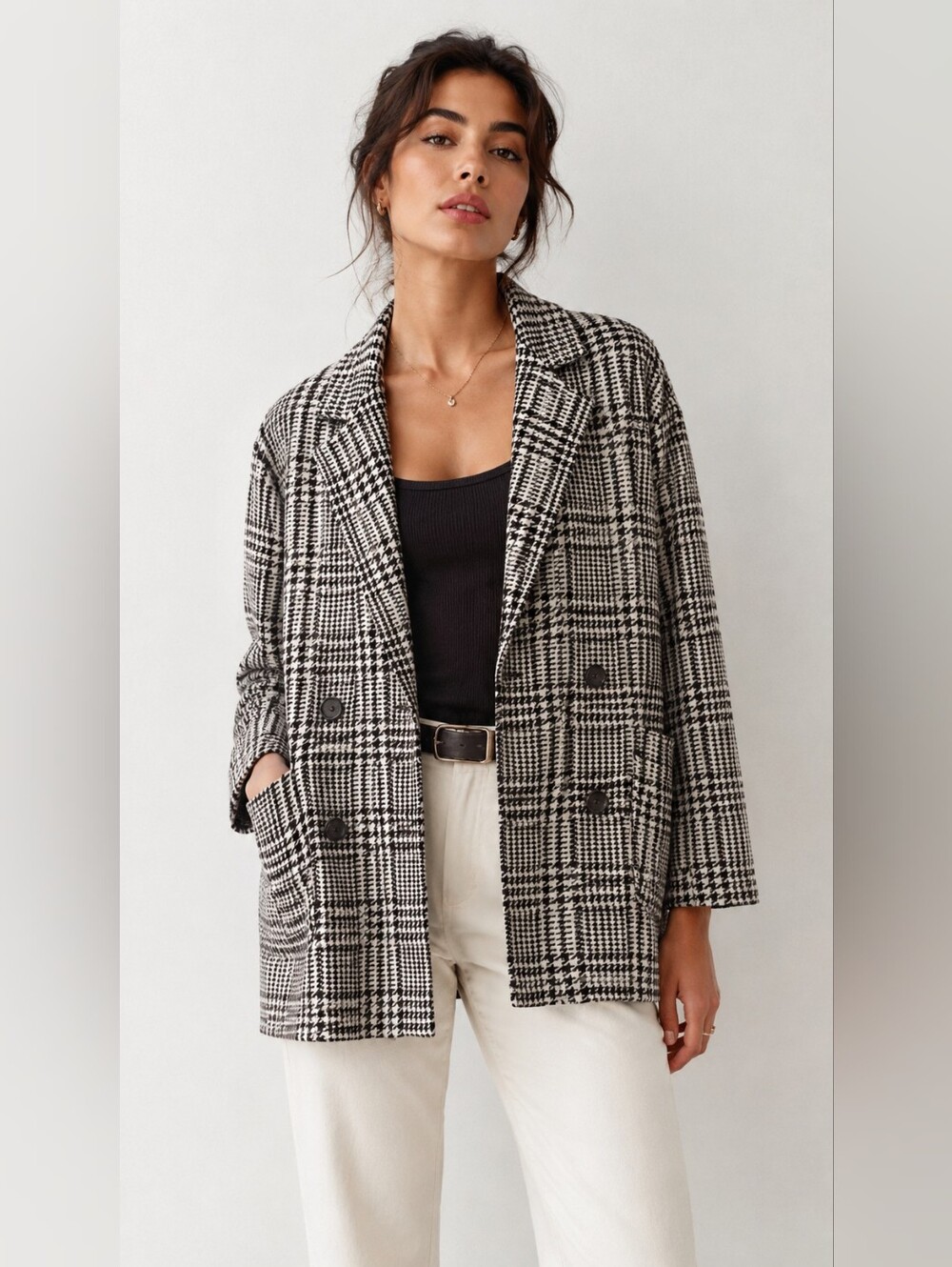 Truth Black & White Check Oversized Double-Breasted Blazer